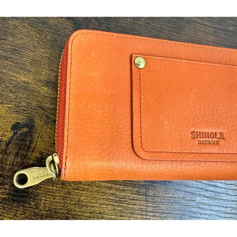 Shinola Detroit The Pocket Zip Wallet in Bold Orange Leather NEW $295 MSRP - Picture 4 of 16